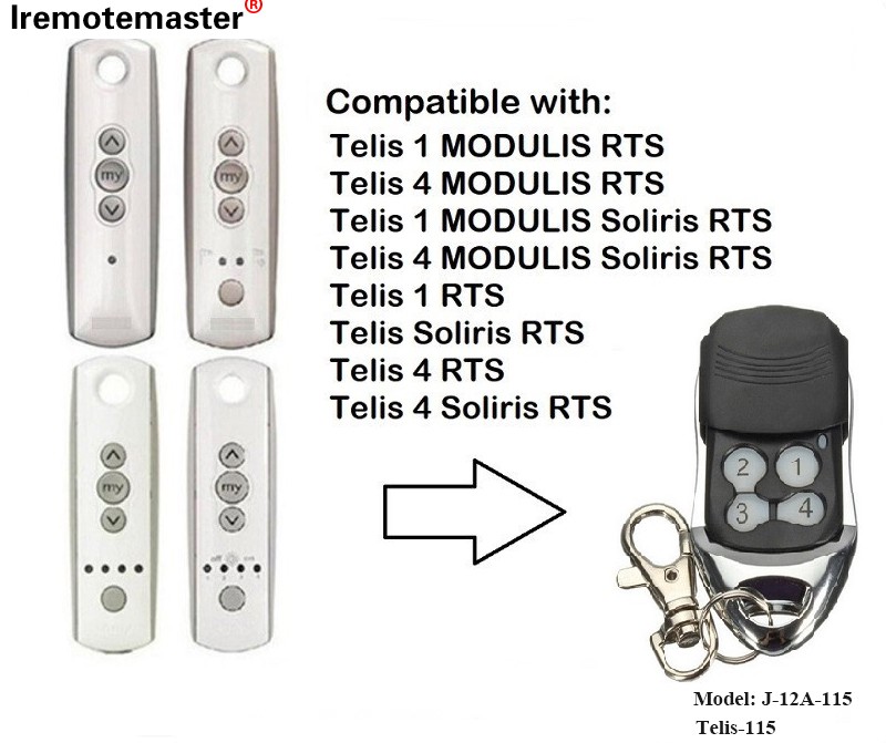 Telis 1 RTS Telis Soliris RTS 4 RTS Garaje-atearen urrutiko agintea 433,42MHz